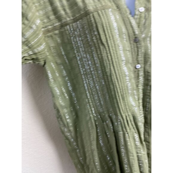 Anthropologie Green Pintuck Shirt Dress Button Up Long Sleeve Women size Small - Picture 13 of 16